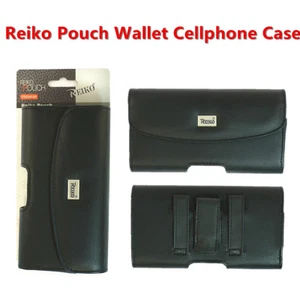 Reiko Apple i6+Plusi7+Plusi8+Plus Large Leather Pouch Black Clip Wallet Case - Picture 1 of 6