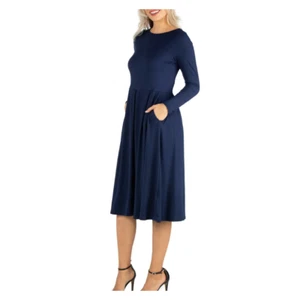Abito donna grande midi lunghezza linea A pull over vestito blu navy super morbido - Foto 1 di 2