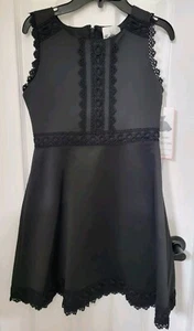 Rare Editions Black Bodice Scuba Knit Skater A-Line Sleeveless Lace Trim Dress - Picture 1 of 11