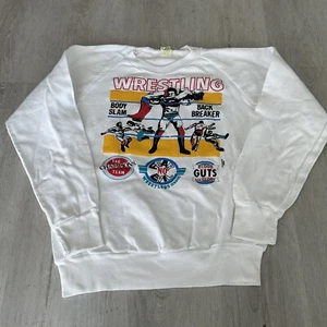 Vintage 70’s Wrestling Youth M Crewneck Sweatshirt White Fantasy Tag Grail - Picture 1 of 6