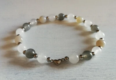 Perlenarmband, Edelsteinarmband, Armband,  Achat, Labradorit, Jade - Bild 1 von 4