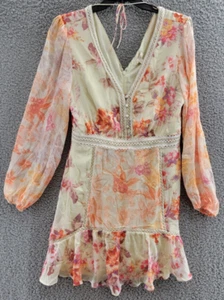 GUESS Elana V-Neck Printed Long-Sleeve Dress Women's L Catalina Blooms Lined Zip - Picture 1 of 18