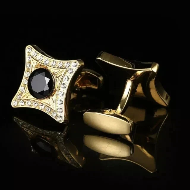 Lab Created Black Diamond 2Ct Round Cut Men's Cufflinks 14K Yellow Gold Plated - Image 1 of 4