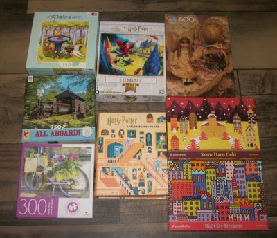 USED LOT OF 8 JIGSAW PUZZLES 300 500 & 750 PIECES HARRY POTTER BICYCLE TRAIN CAT - Image 1 of 4