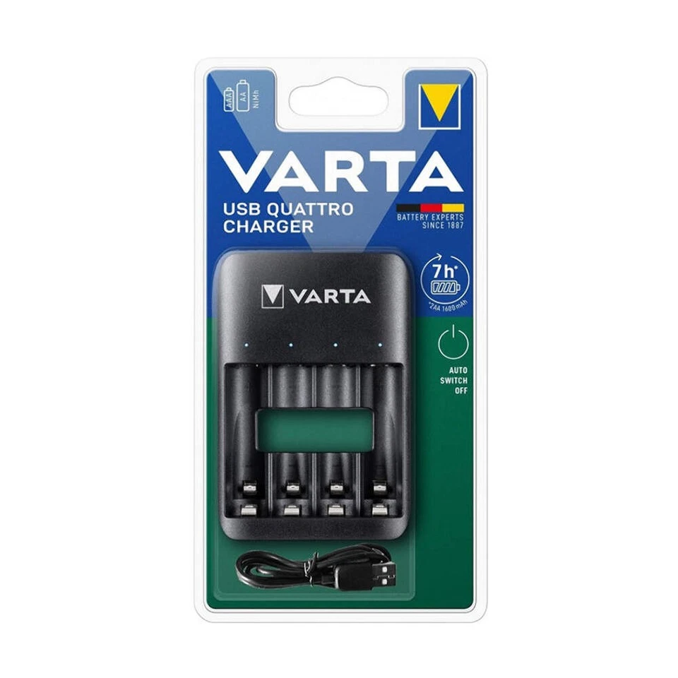 Caricatore VARTA USB QUATTRO Per Batterie AA AAA Ni-MH 57652 Cavo USB Nero Nuovo