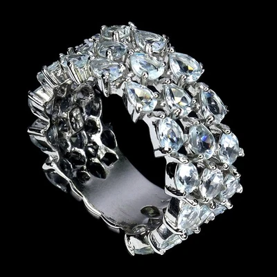 925 Sterling Silver Ring Pear Aquamarine Natural Gemstone Jewelry Size 8.5 - Image 1 of 4