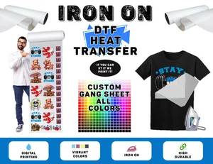 Custom Text Iron On T-Shirt Personalized DTF Heat Transfer Image Logo 2T1A0 - Picture 1 of 12