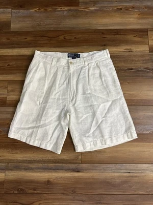 Pantalones Cortos Tyler Polo Ralph Lauren 100% Lino Para Hombre Blanco Crema Plisados Talla 34 Foto 1 de 4