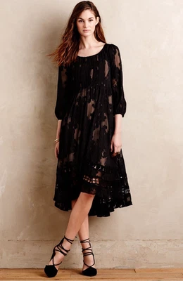 Anthropologie Black Indiga Swing Dress Size 0 XXS Bow Lace - Image 1 of 4