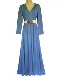 Maxikleid OOAK Qualität Handarbeit 60er 70er blau mit passendem Gürtel - Bild 1 von 8