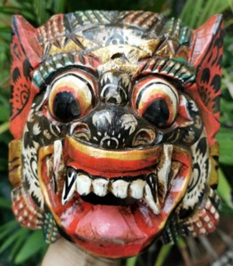 Barong Lion Wood Mask Decor Singh Hand Carved Paint Balinese Monkey Wall Hanging - Picture 1 of 12