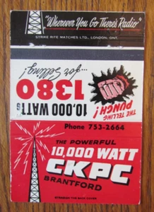 CUBIERTA MATCHBOOK ESTACIÓN RADIO CCKPC: BRANTFORD, ONTARIO CUBIERTA VACÍA -A14 - Imagen 1 de 2