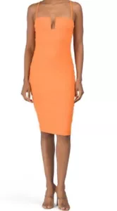 Nuevo con etiquetas Vestido ceñido al cuerpo Susana Monaco cuello cuadrado con muescas •L• Naranja paleta $228 - Imagen 1 de 12