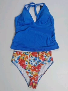 Women's Two Piece Swimsuit Set Criss Cross Back Tankini Top Bikini Bottom Large - Picture 1 of 4