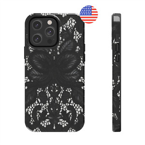 Étui téléphone designer dentelle noire pour iPhone 14 13 12 11 8 7 Plus Pro MAX lacy