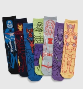 Gap Kids Marvel Avengers Crew Socks 7 Pack Size Medium Shoe Size 13-2 NWT - Picture 1 of 4