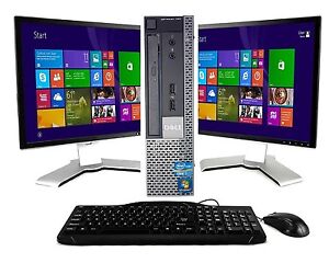 Dell Desktop PC Computer Core i3 8GB 500GB DUAL 19" LCD Monitor WiFi Windows 10