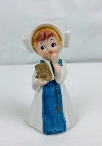 Vintage Little Nun Figurine White and Blue Habit Bible and Rosary 4" T Repaired - Picture 1 of 7