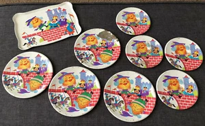 Vintage Tin Litho Tea Set Child Children Play Set Dishes Humpty Dumpty 9 Pcs - Picture 1 of 8