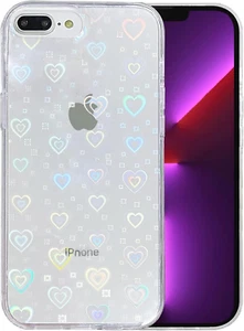 Iphone 7/8 plus Case - Clear Glitter Heart Pattern, Soft TPU & Hard PC, Shockpro - Picture 1 of 12