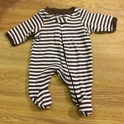 Faded Glory Preemie Sleeper 100% Algodón Marrón Rayas Foto 1 de 4