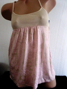 FREE PEOPLE small & 34B/S pink/taupe PAISLEY babydoll CHEMISE slip BRA/THONG set - Picture 1 of 3