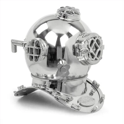 Silver Scuba Divers Diving Helmet US Navy Chrome Mark IV Deep Sea Marine Diver - Image 1 of 3