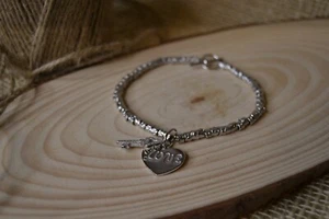 Bracciale Stile Dodo Pepite Medie 3 mm Ciondolo Cuore Love Chiave Argento 925 - Foto 1 di 2