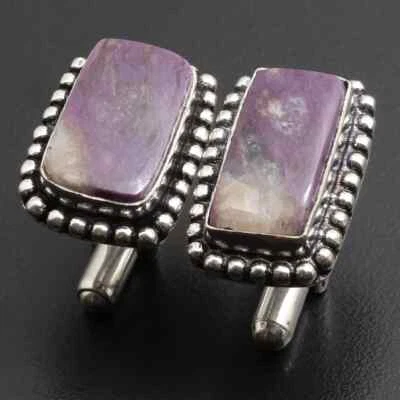 Charoite Gemstone 925 Sterling Silver Cufflinks Gift For Men Pretty Jewelry - Image 1 of 4
