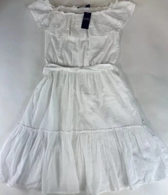 NWT Lauren Ralph Lauren Womens Sz.8 White Off The Shoulder Dress Embroidery Belt - Image 1 of 4