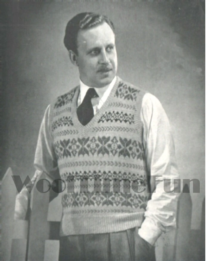 Vintage Knitting Pattern Men's Fair Isle Tank Top/Pullover. 39-42 Inch Chest. - Image 1 of 1