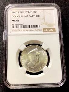 1947 S Filipinas 50c Douglas MacArthur! NGC MS 65! Monedas ENN - Imagen 1 de 2