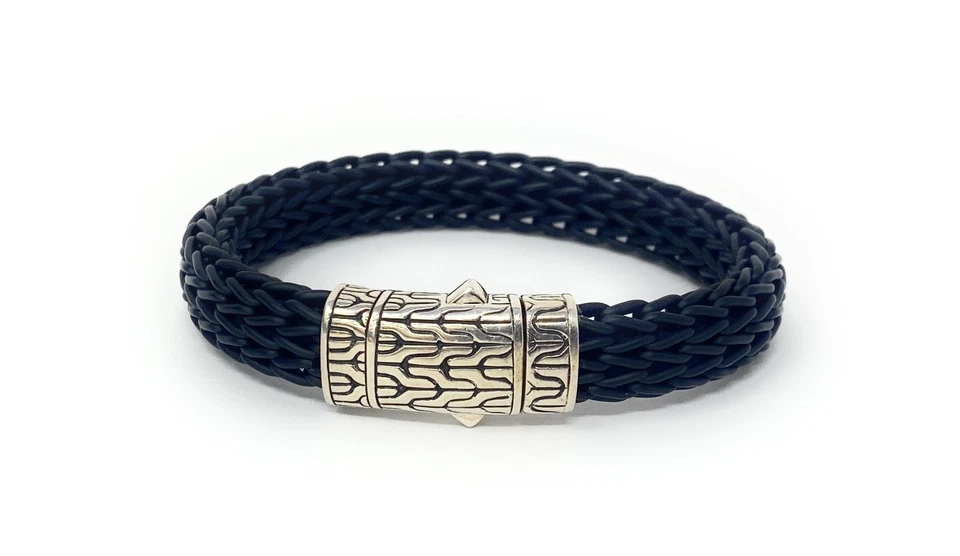 Brazalete John Hardy clásico tejido de goma negra con cierre de plata de ley para hombre Foto 1 de 1