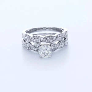 18K Gold Seitenstein Verlobungsring Set 1,73 Karat runder Lab-gezüchteter Diamant D VS1 - Bild 1 von 5