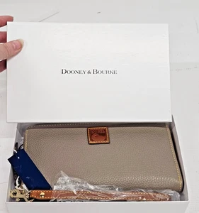 Dooney & Bourke Pebble Grain Large Zip Around Wristlet Wallet Clutch Taupe Color - Picture 1 of 8