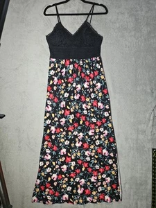 No Boundaries Crochet Lace Bodice Top Black w Floral Slit Skirt Maxi Dress Sz S - Picture 1 of 14