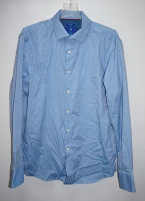 Egara Blue Check Button Down Shirt Mens Sz L Slim Fit Non Iron - Image 1 of 4