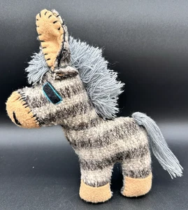 Vintage Wool Gray Black Plaid Plush Donkey 9.25" Handmade in Mexico - Picture 1 of 11