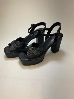 Sandália Feminina Marc Fisher LTD Chela Palha Preta Salto Quadrado Tamanho 10 - Imagem 1 de 4