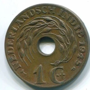 1 CENT 1945 P NETHERLANDS EAST INDIES INDONESIA Bronze Colonial Coin #S10427C - Picture 1 of 3