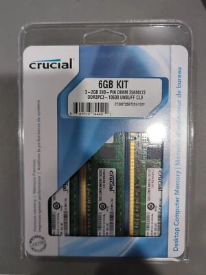 Crucial 6GB Kit 2GBx3 240 Pin DIMM DDR3 PC3 10600 Memory Module - Image 1 of 2