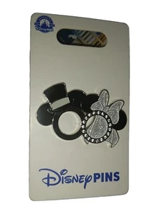 Disney Parks Pin Mickey & Minnie Mouse Wedding Rings Silver Bride and Groom NEW - Picture 1 of 3