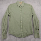 Hollister Button Up Shirt Men's Medium Green with White Stripe Pattern Cotton