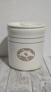 Rare Vintage Miali Pottery "Crock & Lid" El Monte Calif 1/4 Gallon Brown Stripe - Picture 1 of 9