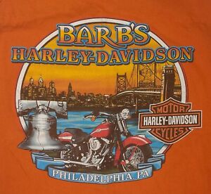 Vintage Harley Davidson Mens Tank Top XL USA Made Barbs Philadelphia Pa Orange