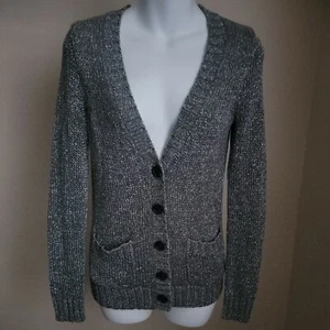 J Crew Sweater Womens XS Silver Metallic Cardigan Button Front Knit Lurex - Picture 1 of 7
