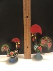 Vintage Pair of Pot Metal Rooster Figurine Hand Painted Folk Art Portugal