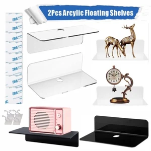Floating Wall Shelves Adhesive Shelf With Accessories Acrylic Small Shelf - Picture 1 of 18