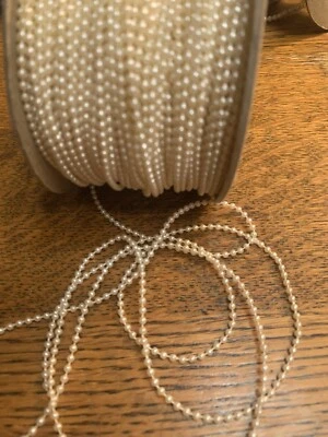 3 yardas - Borde de cuentas de perlas de imitación vintage de 1/8” ~ stock nuevo/antiguo Foto 1 de 2