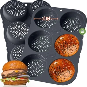 Silicone Hamburger Bun Mold 4/6/8 Cavity Loaf Pan Non Stick Baking Pan - Picture 1 of 16